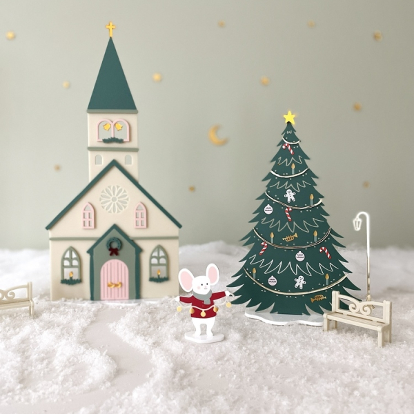 Village miniature de Noël plexiglas, décor artisanal