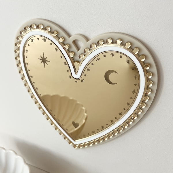 Décoration murale coeur, miroir lin et champagne