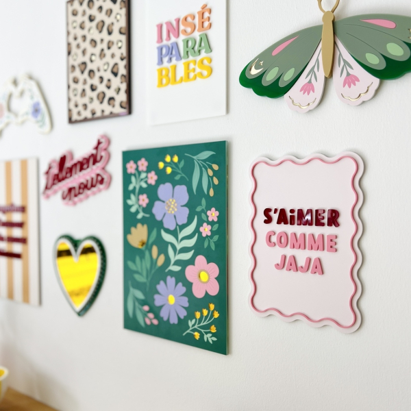 Décoration murale maison colorée et fun, affiche plexiglas Inséparables
