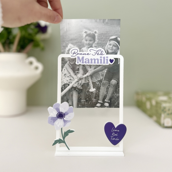 Cadre photo plexiglas anémone, cadeau personnalisé grand-mère