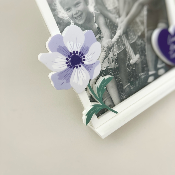 Cadre photo plexiglas anémone, cadeau personnalisé grand-mère
