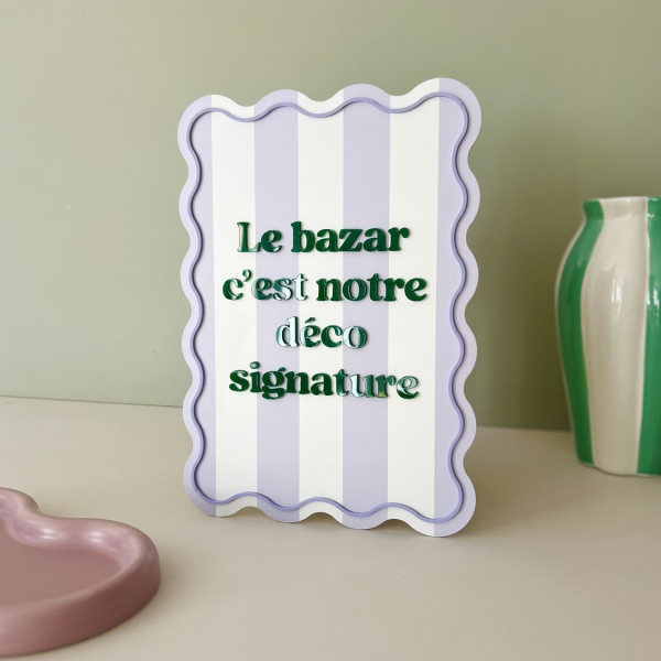 Affiche plexiglas colorée avec rayures, citation originale famille déco