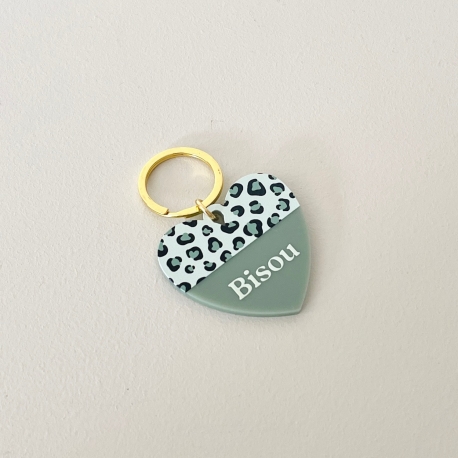 Porte-clé coeur léopard Bisou, grigri porte-bonheur original