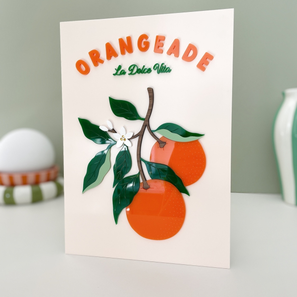 Affiche en plexiglas colorée Orangeade, thème Dolce Vita