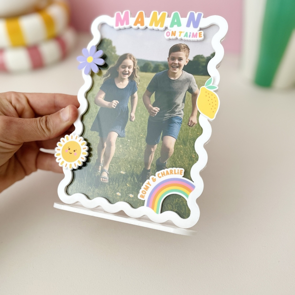 Joli cadre photo festonné, à personnaliser pour maman