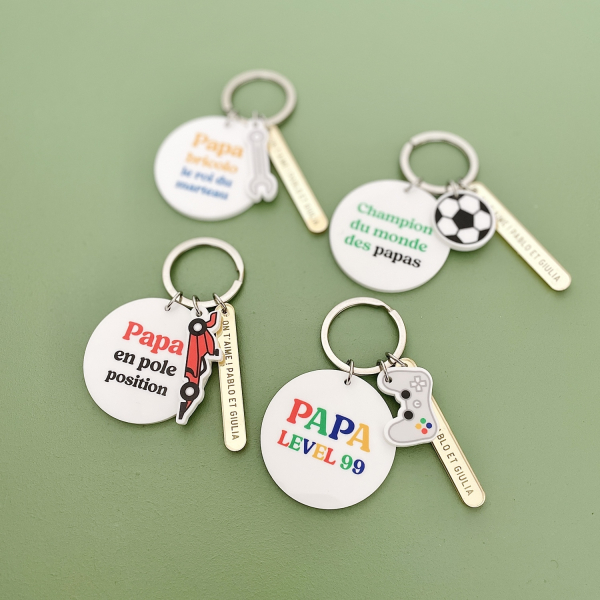 Porte-clé original Papa passion foot, bricolage, voiture ou jeux vidéo