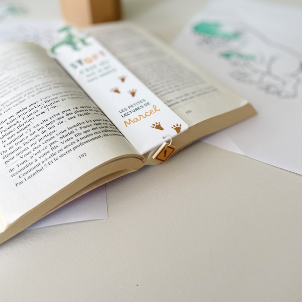 Marque-page enfant personnalisé, thème Dinosaures