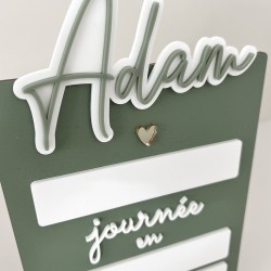 Pancarte rentrée scolaire personnalisée vert en bois et plexiglas