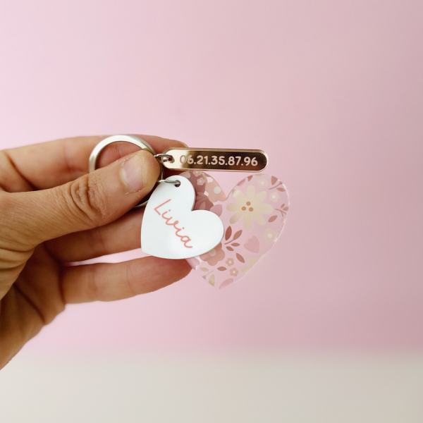 Porte-clé coeurs personnalisé, modèle Liberty