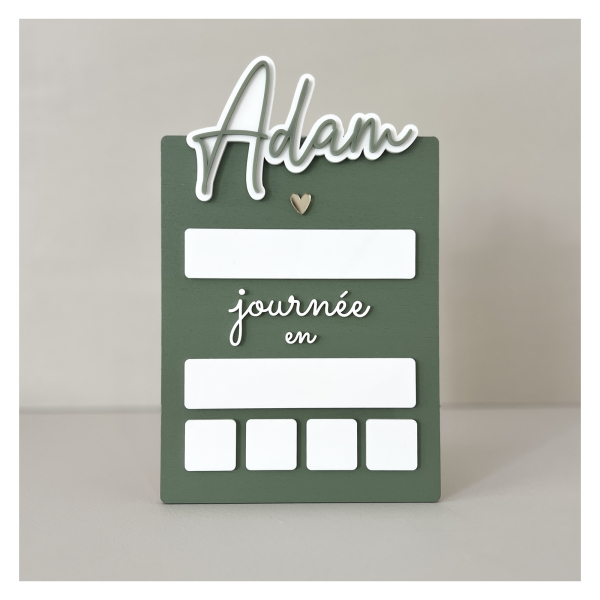 Pancarte rentrée scolaire personnalisée vert en bois et plexiglas