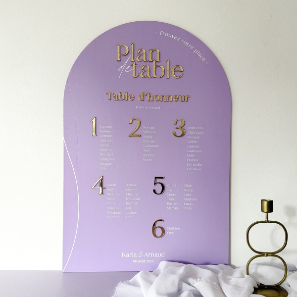 Plan de table personnalisé mariage couleur