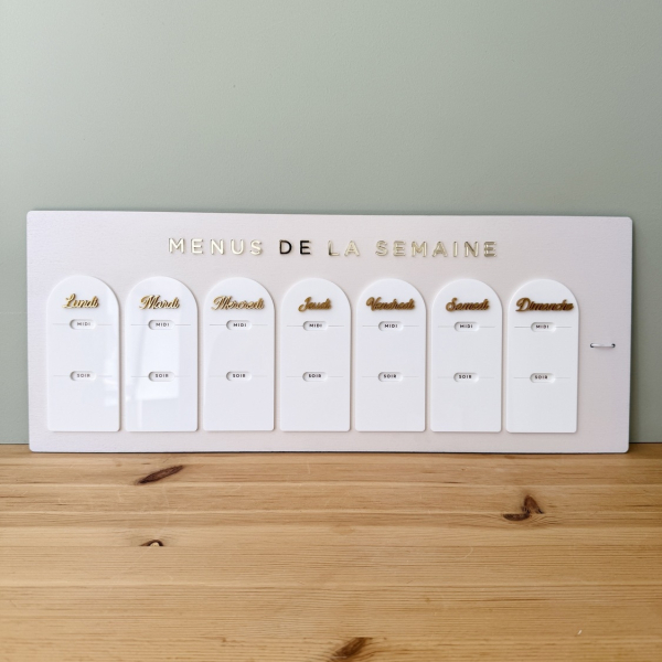 Planning menus de la semaine bois peint lin