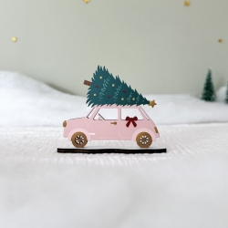 Décoration de Noël e, bois, Rosie la voiture et son sapin