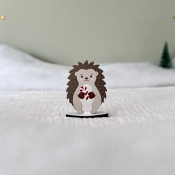 Village de Noël miniature en bois, Simon le hérisson