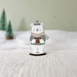 Décoration de Noël en bois, Gaston l'ourson
