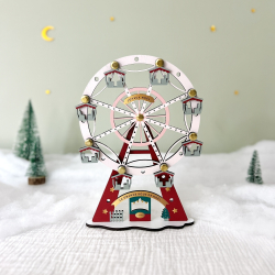 Décoration de Noël féérique, grande roue en bois