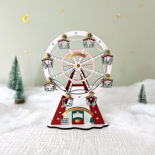 Village de Noël en bois, décoration grand roue