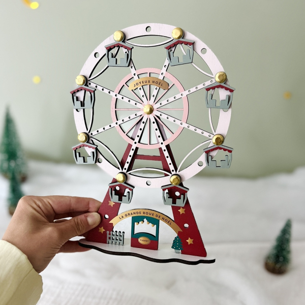 Village de Noël en bois, décoration grand roue