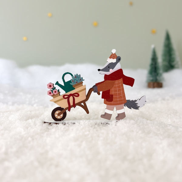 Paco le blaireau, personnage village miniature de Noël en bois