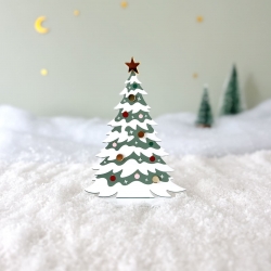 Décor miniature de Noël en plexiglas, sapin enneigé décoré