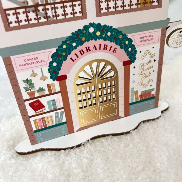 Village miniature de Noël, la librairie en bois