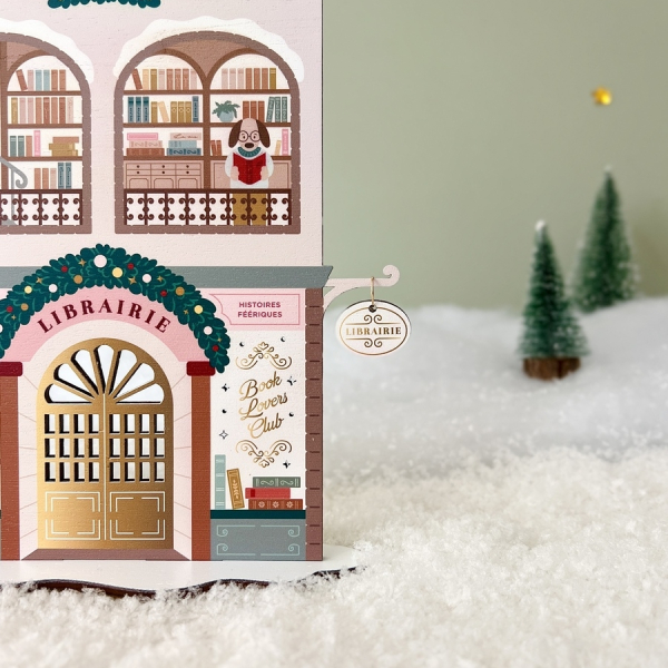 La librairie maison miniature, Mini monde de Noël en bois