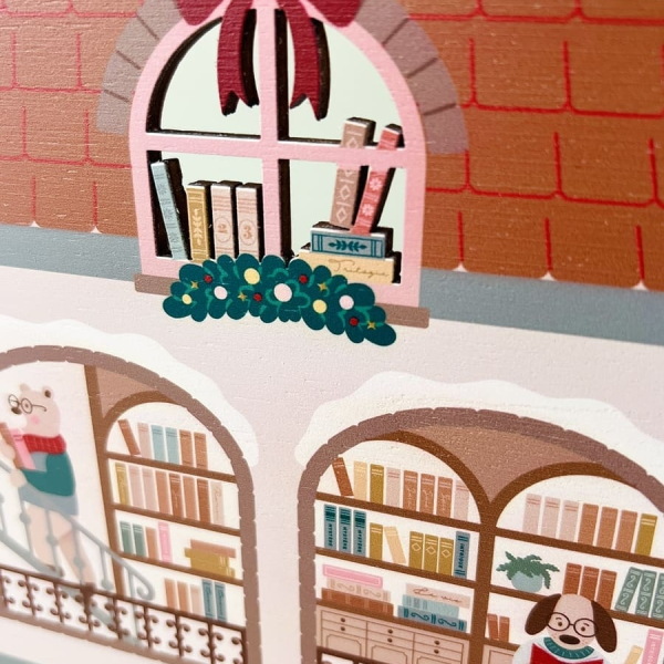 La librairie maison miniature, Mini monde de Noël en bois