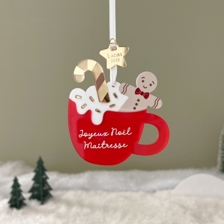 Boule de Noël plexiglas tasse de chocolat cadeau maîtresse