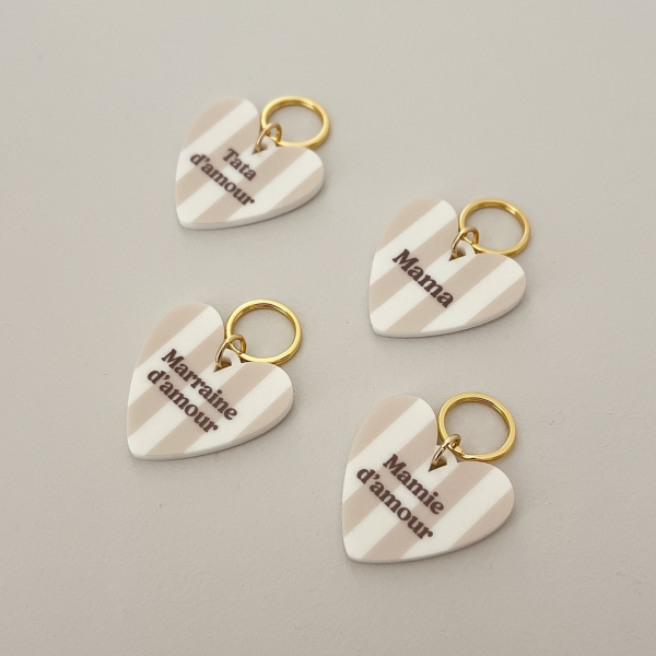 Porte-clés coeur à rayures, cadeau Maman