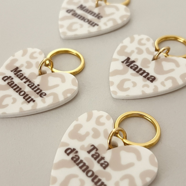 Porte-clés coeur léopard, cadeau symbolique famille