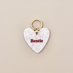Porte-clés coeur léopard rose Bestie, cadeau meilleure amie