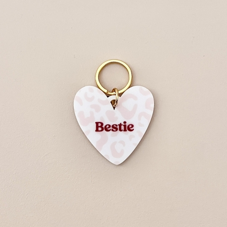 Porte-clés coeur léopard rose Bestie, cadeau meilleure amie