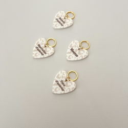 Porte-clef coeur famille, motif Léopard beige