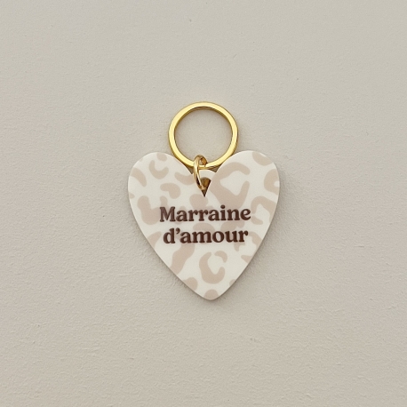 Porte-clé coeur léopard beige, cadeau symbolique famille