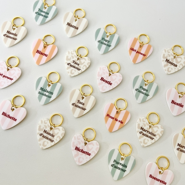 Porte-clé coeur coloré, porte-clés à message