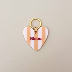 Porte-clé coeur Bisou à rayures coloré, porte-clés original