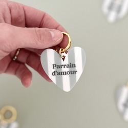 Porte-clé coeur Parrain d'amour à rayures vertes, cadeau symbolique