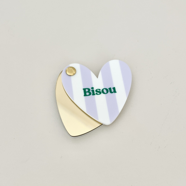 Miroir de poche coloré coeur Bisou, cadeau original