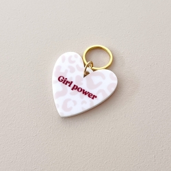 Porte-clé coeur plexiglas léopard rose Girl power