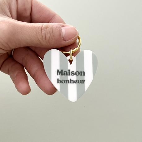 Porte-clé coeur Maison bonheur, porte-clés grigri coloré