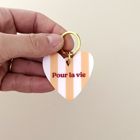 Porte-clé coeur coloré orange et rose Pour la vie