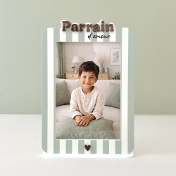 Cadre photo rayures sauge famille, cadeau papa parrain papy