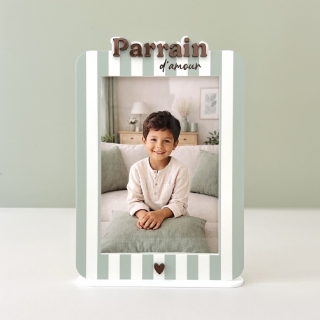 Cadre photo rayures sauge famille, cadeau papa parrain papy