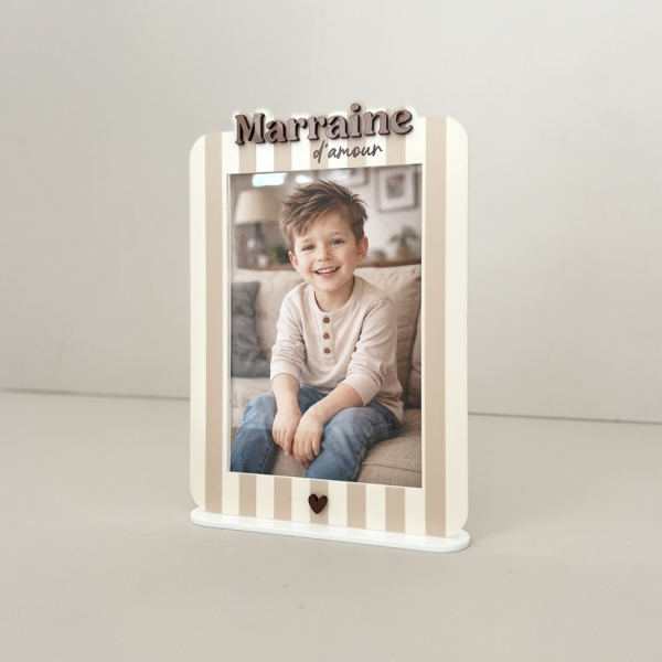 Cadre photo coloré à rayures beiges, cadeau marraine maman mamie