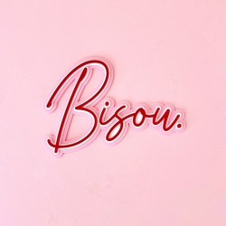 Décoration murale Bisou, enseigne originale rouge et rose