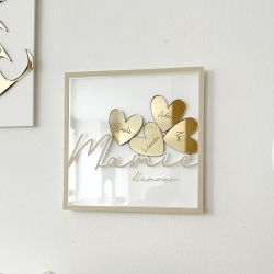 Cadre Mamie personnalisé avec coeurs et prénoms des petits-enfants