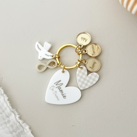 Porte-clé grigri coeur, cadeau fête des grand-mères personnalisé