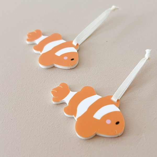 Suspension poisson clown été - Lot de 2 pour arbre à décorer en bois