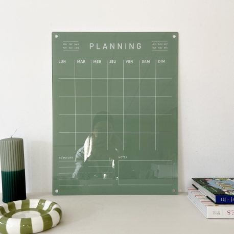 Planning mensuel minimaliste vert sauge, planning organisation effa&ccedil;able