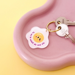 Porte-clés œuf au plat avec inscription Tu es le soleil de ma vie